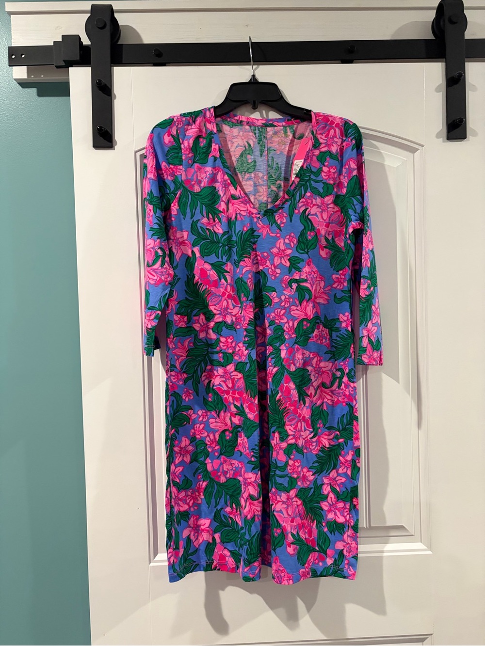 Lilly Pulitzer V-Neck Floral Shift Dress in Pink, Blue & Green
